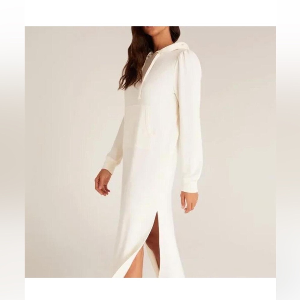 Z Supply Ruffle Hoodie Dress in Cloud Dancer